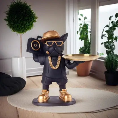 DJ Dog Showpiece Decorative Showpiece - 28 cm  (Polyresin, Black, Gold)