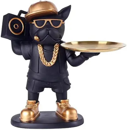 DJ Dog Showpiece Decorative Showpiece - 28 cm  (Polyresin, Black, Gold)